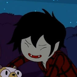 (image id:) marshall lee from adventure time smiling (end id.)